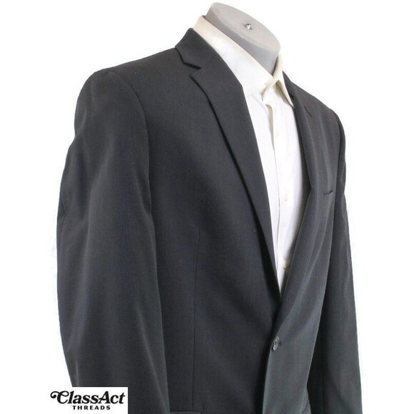 Egara 2 Piece Suit Slim Fit Blue 2 Btn Wool Blend 42L Flat Front 36" Waist - Picture 5 of 11